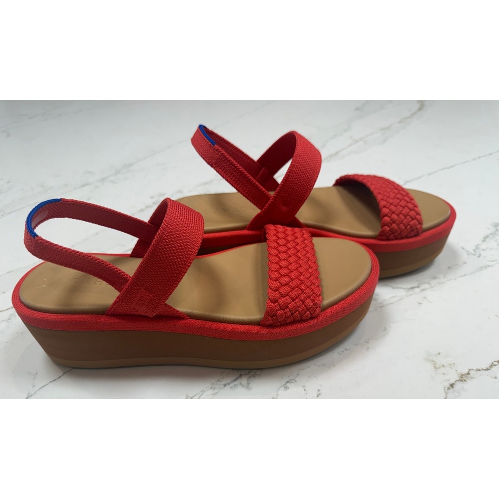 Rothys The Puffy Platform Sandal Poppy Red Braided Knit Womens Size 7.5 NWOT‎